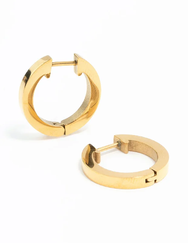 Bohemian Style Earrings-Waterproof Gold Plated Stainless Steel Basic Clicker Hoop Earrings