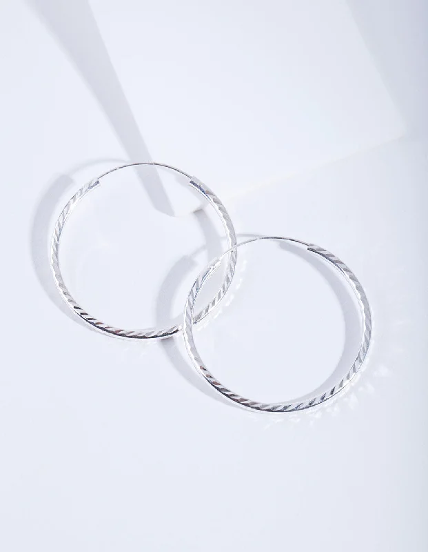 Gold Leaf Earrings-Sterling Silver Diamond Cut 35Mm Hoop