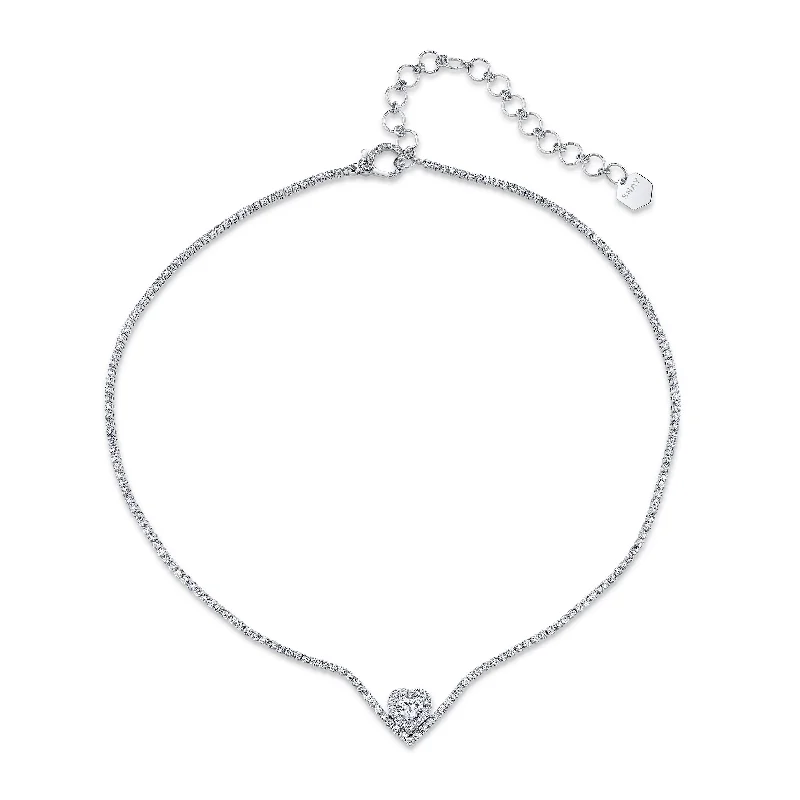 Vintage Bar Necklace-READY TO SHIP DIAMOND FLOATING HEART PAVE THREAD NECKLACE