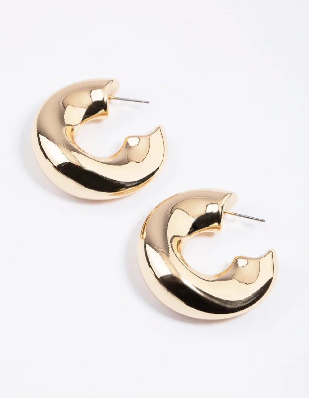 Stylish Stud Earrings-Gold Organic Thick Hoop Earrings