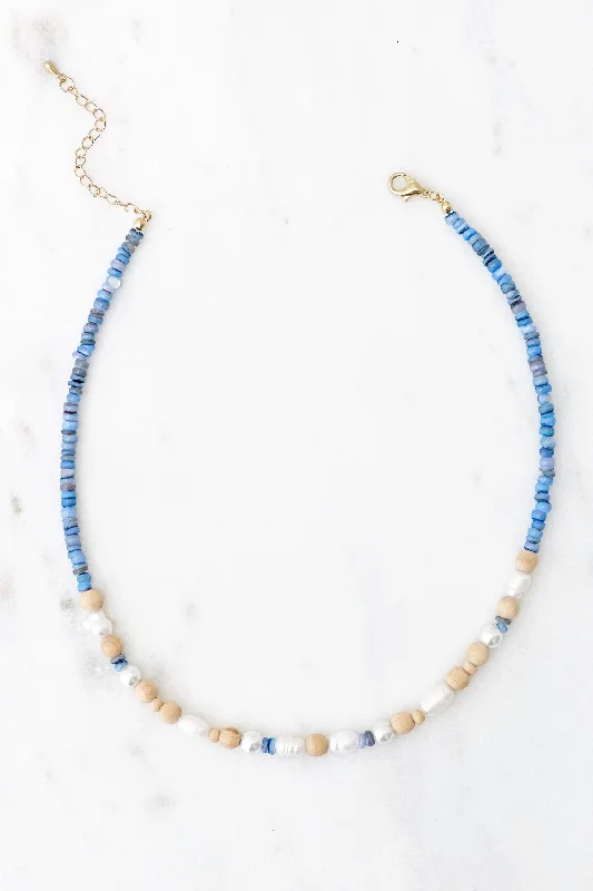 Large Statement Necklace-Wood & Pearl Necklace