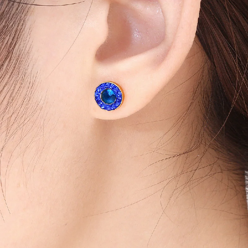 Wholesale Blue Small Round Diamond Starry Titanium Steel Earrings Gooddiy