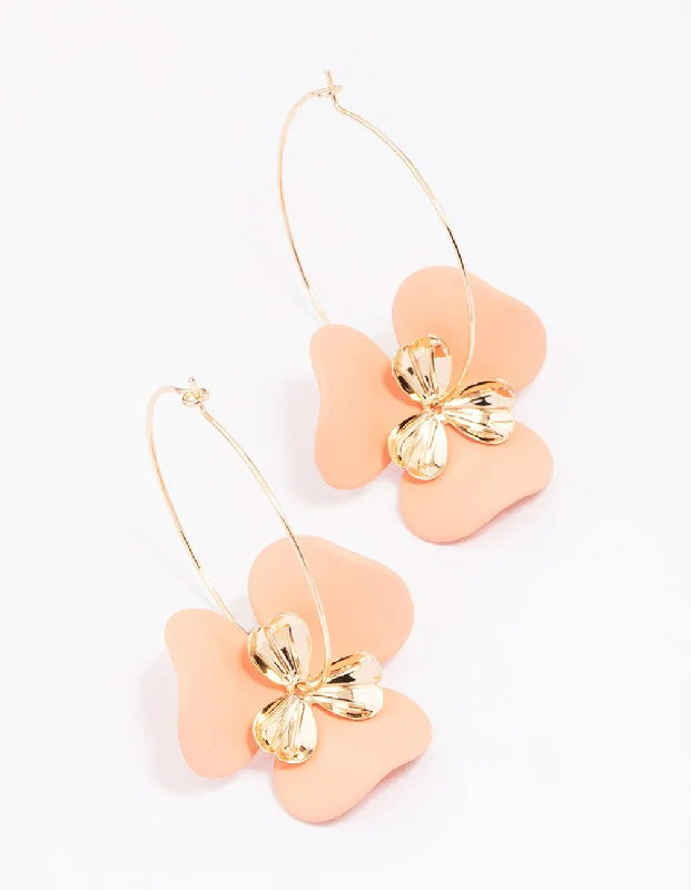 Geometric Stud Earrings-Gold Large Flower Wire Hoop Earrings