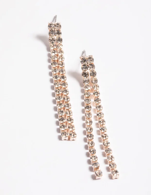 Crystal Drop Earrings-Double Sided Diamante Cupchain Drop Earrings