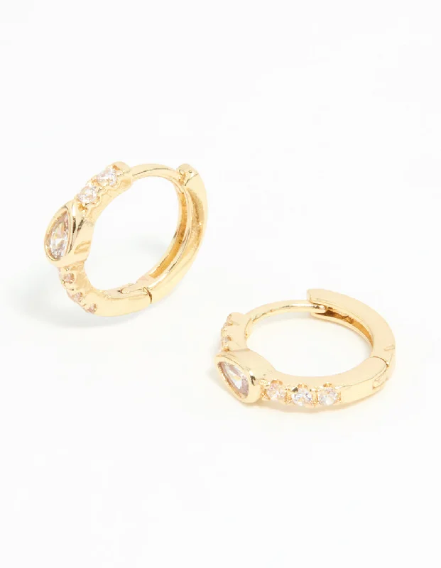 Elegant Evening Earrings-Gold Plated Stone Pave Hoop Earrings