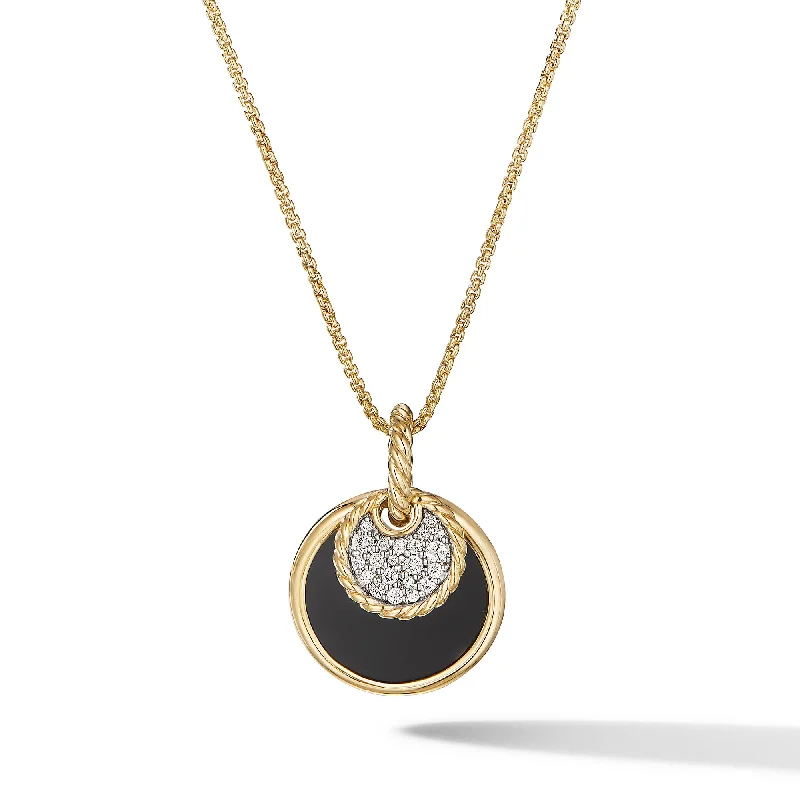 Rose Gold Pendant Necklace-DY Elements® Convertible Pendant Necklace in 18K Yellow Gold with Diamonds and Black Onyx Reversible to Mother of Pearl\, 21.5mm