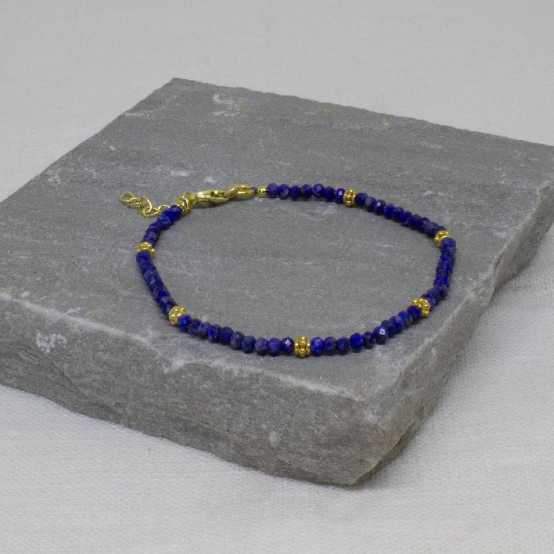 Women's Custom Charm Bracelet-Gold Lapis Lazuli Beaded Bracelet