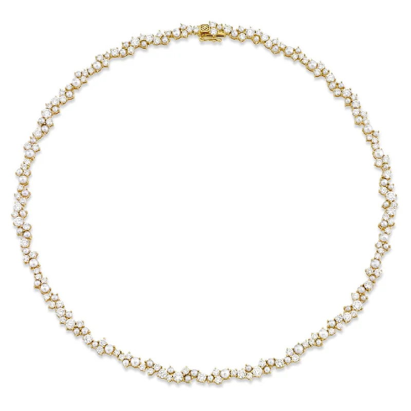 Classic Diamond Necklace-Gold & Diamond Pearl Cocktail Eternity Necklace