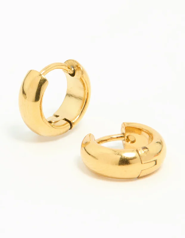 Vintage Drop Earrings-Waterproof Gold Plated Stainless Steel Chubby Huggie Earrings