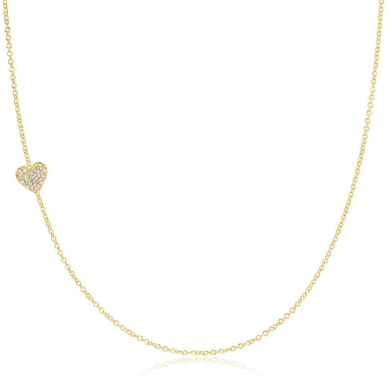 Double Gemstone Necklace-14K GOLD ASYMMETRICAL CHARM NECKLACE - Pavé Heart