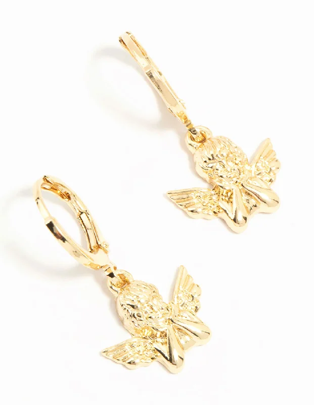 Geometric Stud Earrings-Gold Plated Cherub Huggie Earrings