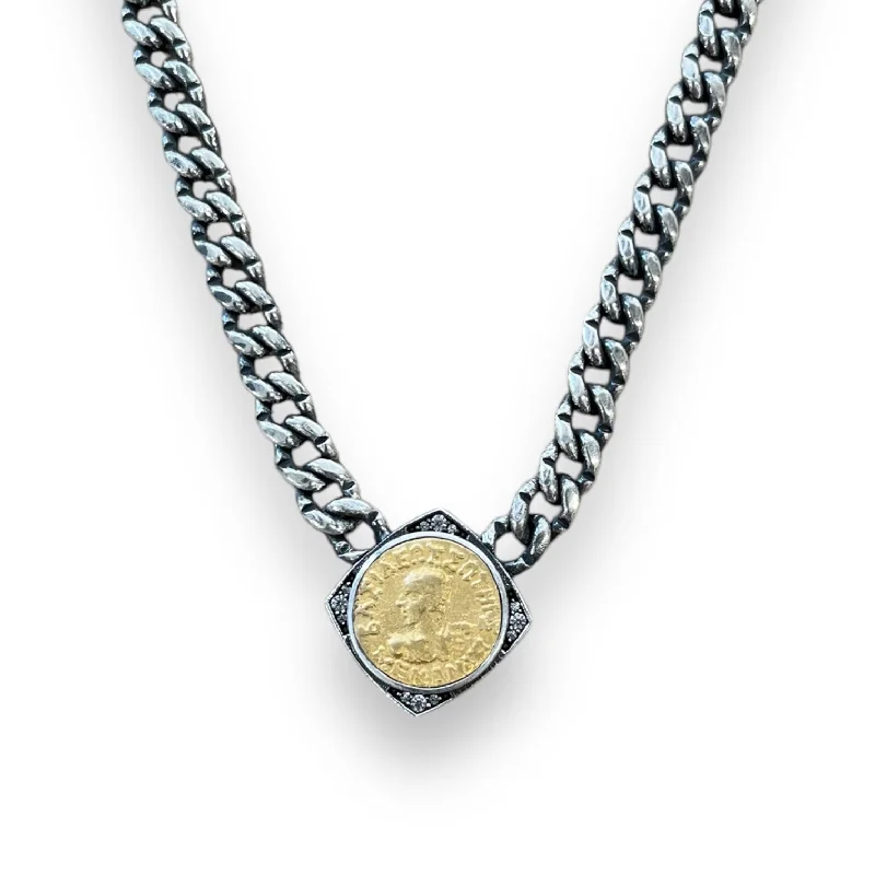 Blue Sapphire Necklace-VINTAGE SILVER NICO COIN NECKLACE