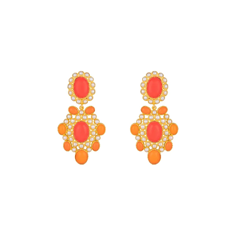 Colorful Hoop Earrings-Isola Earrings Orange & Red Coral & Pearls