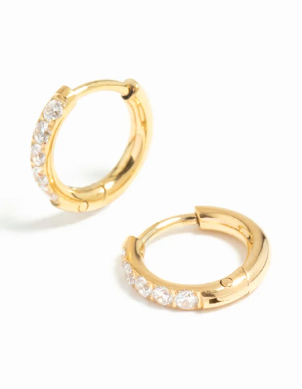 Simple Crystal Earrings-Gold Plated Surgical Steel Cubic Zirconia Hoop Earrings