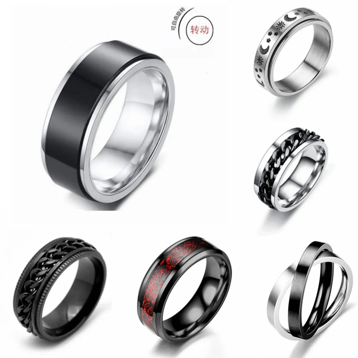 Custom Handmade Ring-Wholesale Rotatable Titanium Steel Ring Male European And American Retro Pattern Ring