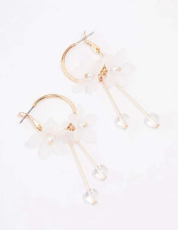 Shiny Crystal Earrings-White Frosted Petal Stone Hoop Earrings