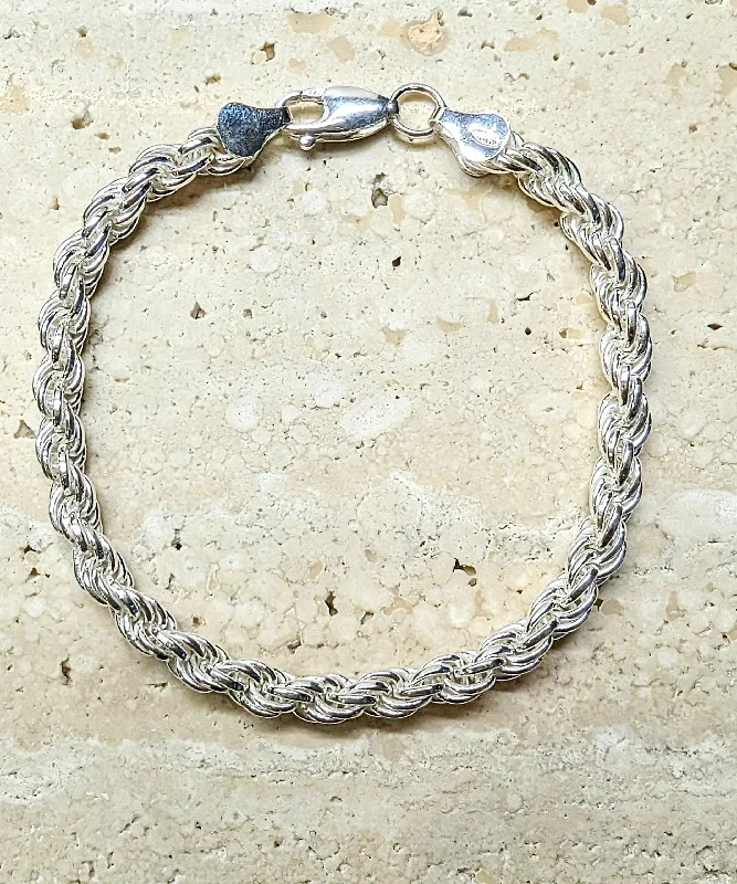 Natural Stone Bracelet-Sterling Silver Solid Rope Bracelet