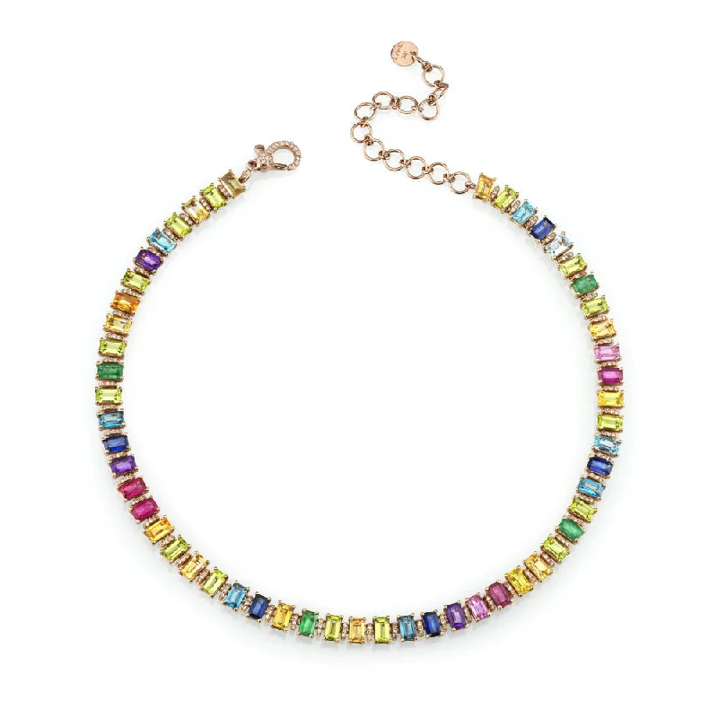 Layered Crystal Pendant Necklace-READY TO SHIP RAINBOW ETERNITY CHOKER