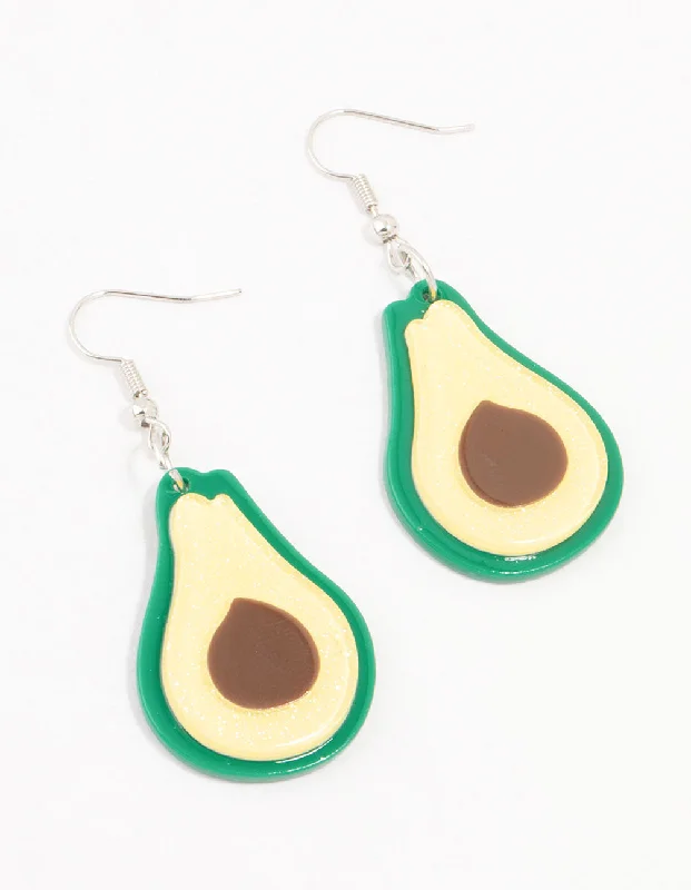 Custom Silver Earrings-Avocado Acrylic Drop Earrings