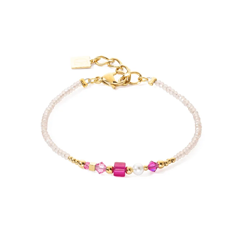 Birthstone Charm Bracelet-Coeur De Lion Square Stripes Gold and Magenta Bracelet