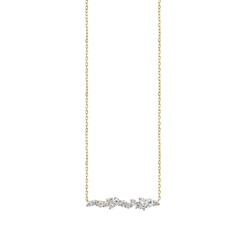 Silver Heart Necklace-Gold & Diamond Cocktail Short Bar Necklace