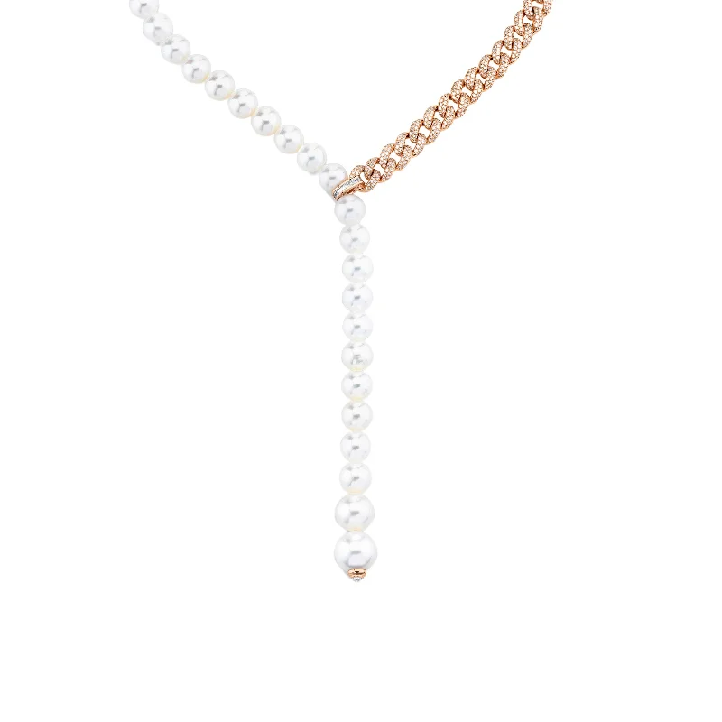 Dainty Diamond Necklace-READY TO SHIP PEARL & DIAMOND SPLIT Y NECKLACE