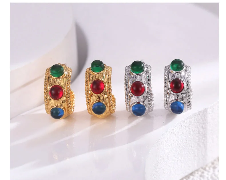 1 Pair Retro Geometric Copper Plating Artificial Gemstones Earrings