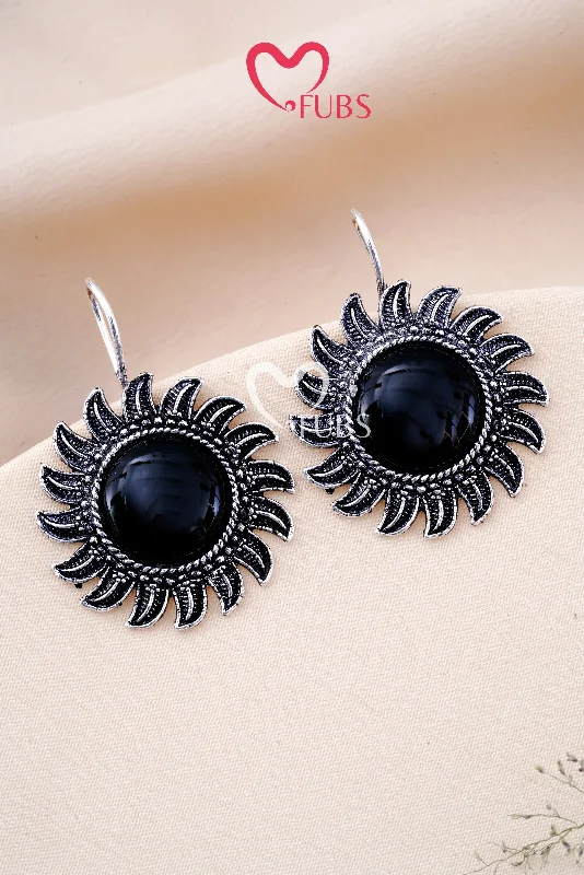 Luxury Pearl Earrings-Oxidized Sunburst Ember Glow Earrings