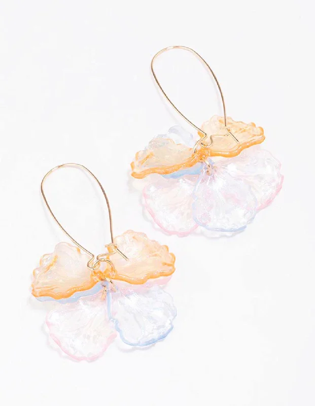 Custom Gemstone Earrings-Gold Multi Acrylic Petal Hook Drop Earrings