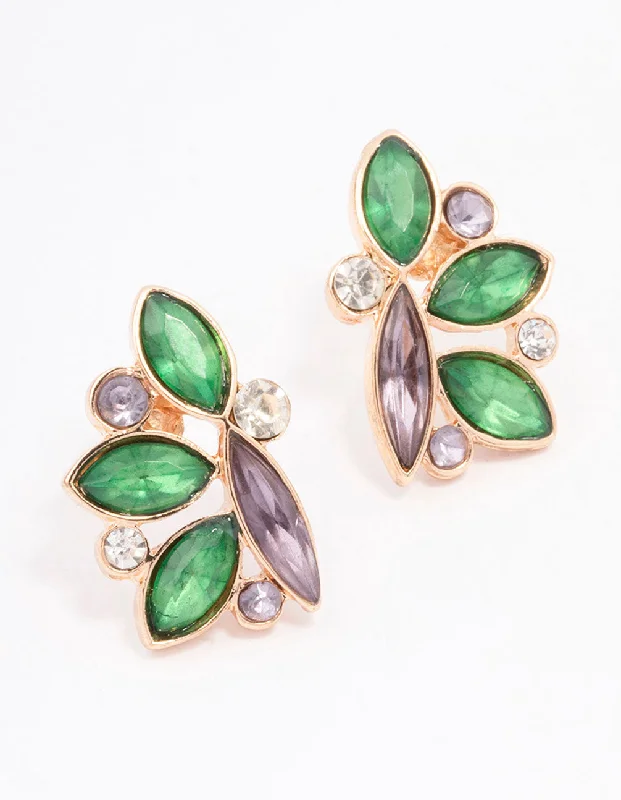 Handmade Gemstone Earrings-Green Marquise Cluster Stud Earrings