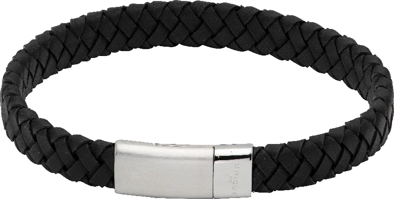 Custom Link Bracelet for Men-Unique & Co Matte & Polished Stainless Steel Clasp Black Leather Bracelet