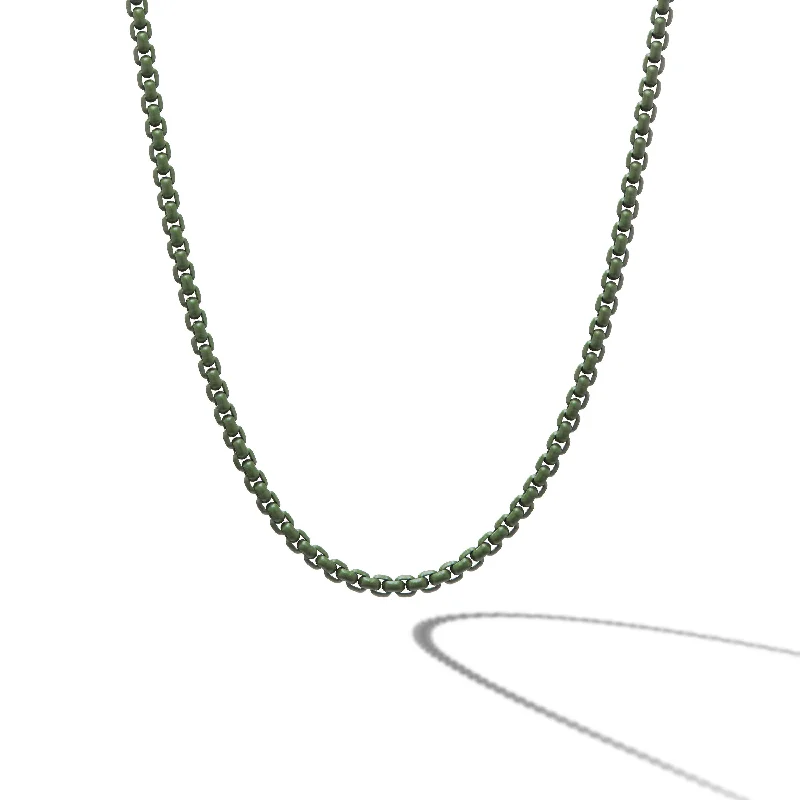 Vintage Charm Necklace-Box Chain Necklace in Sterling Silver with Green Stainless Steel\, 4mm