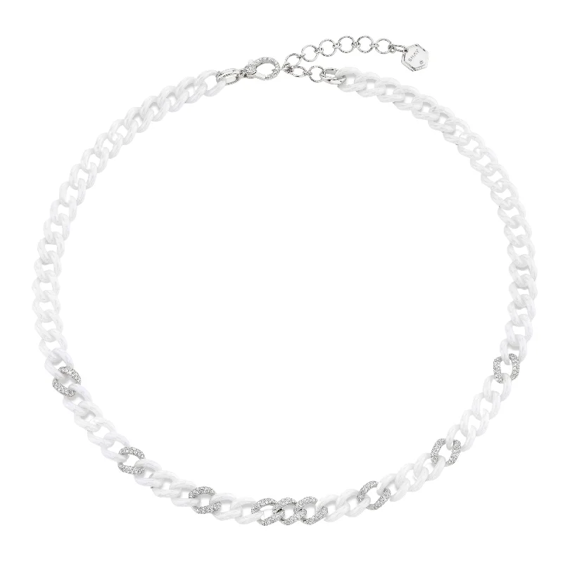 Dainty Beaded Necklace-9 PAVE & WHITE CERAMIC MEDIUM LINK NECKLACE