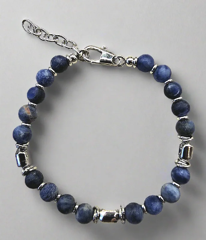 Designer Chain Bracelet-Unique & Co Stainless Steel and Lapis Lazuli Bracelet