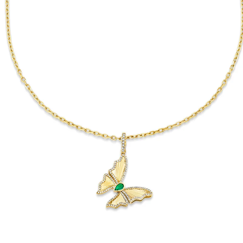 Simple Diamond Necklace-READY TO SHIP EMERALD BUTTERFLY PENDANT NECKLACE