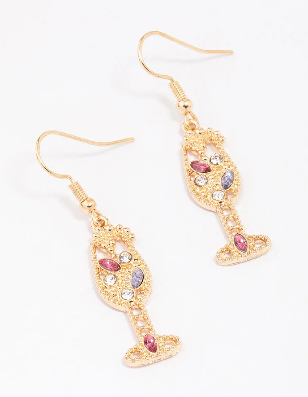 Artistic Designer Earrings-Gold Diamante Champagne Drop Earrings