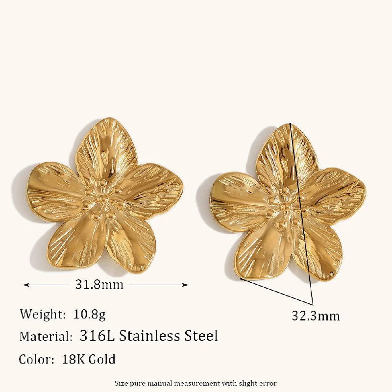 Brushed Petal Flower Ear Studs-Gold