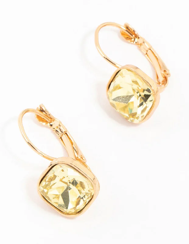 Casual Everyday Earrings-Gold Continental Clip Yellow Diamante Hoop Earrings