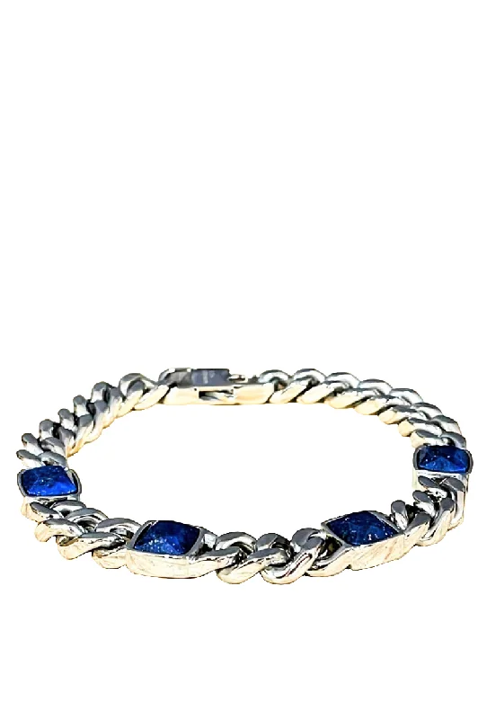 Personalized Silver Bangle-Unique & Co Steel Lapis Lazuli Bracelet