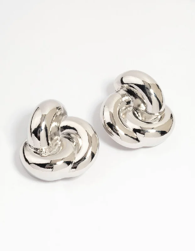 Simple Hoop Earrings-Silver Knotted Stud Earrings