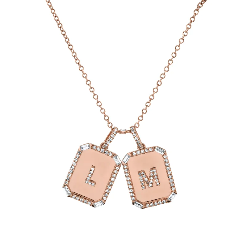 Double Chain Necklace-TWIN INITIAL MINI NAMEPLATE NECKLACE