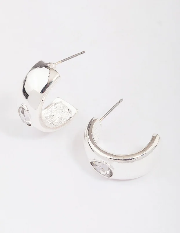 Heart Shaped Hoop Earrings-Silver Encased Pear Diamante Hoop Earrings