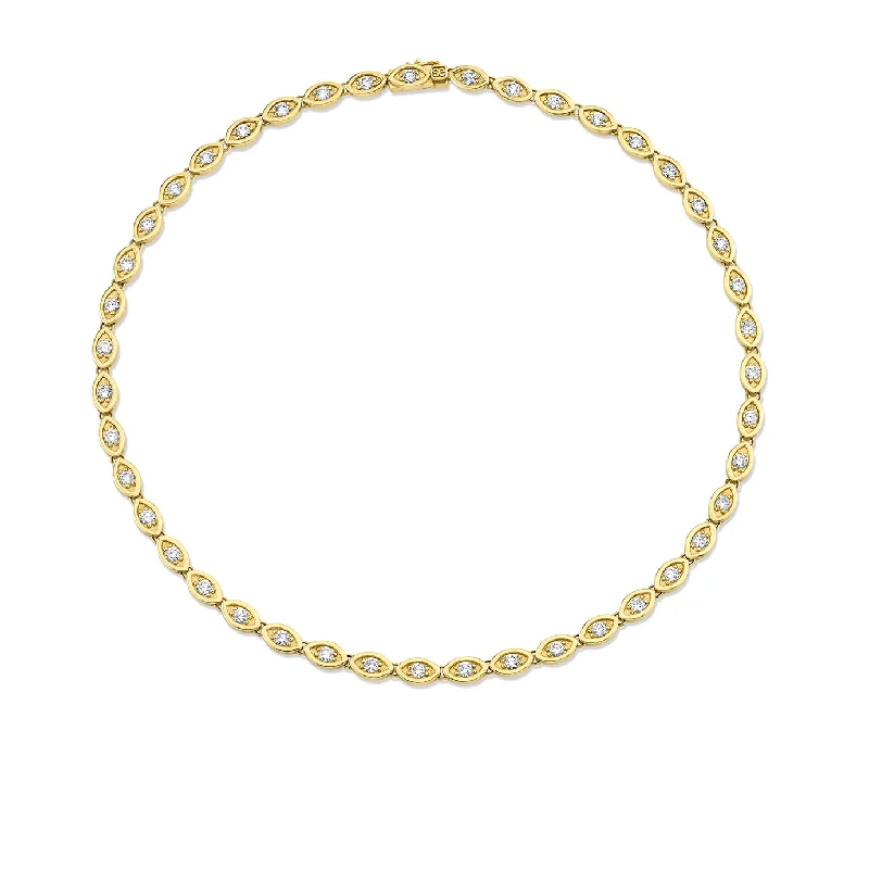 Pearl Drop Necklace-Gold & Diamond Large Marquise Eye Eternity Necklace