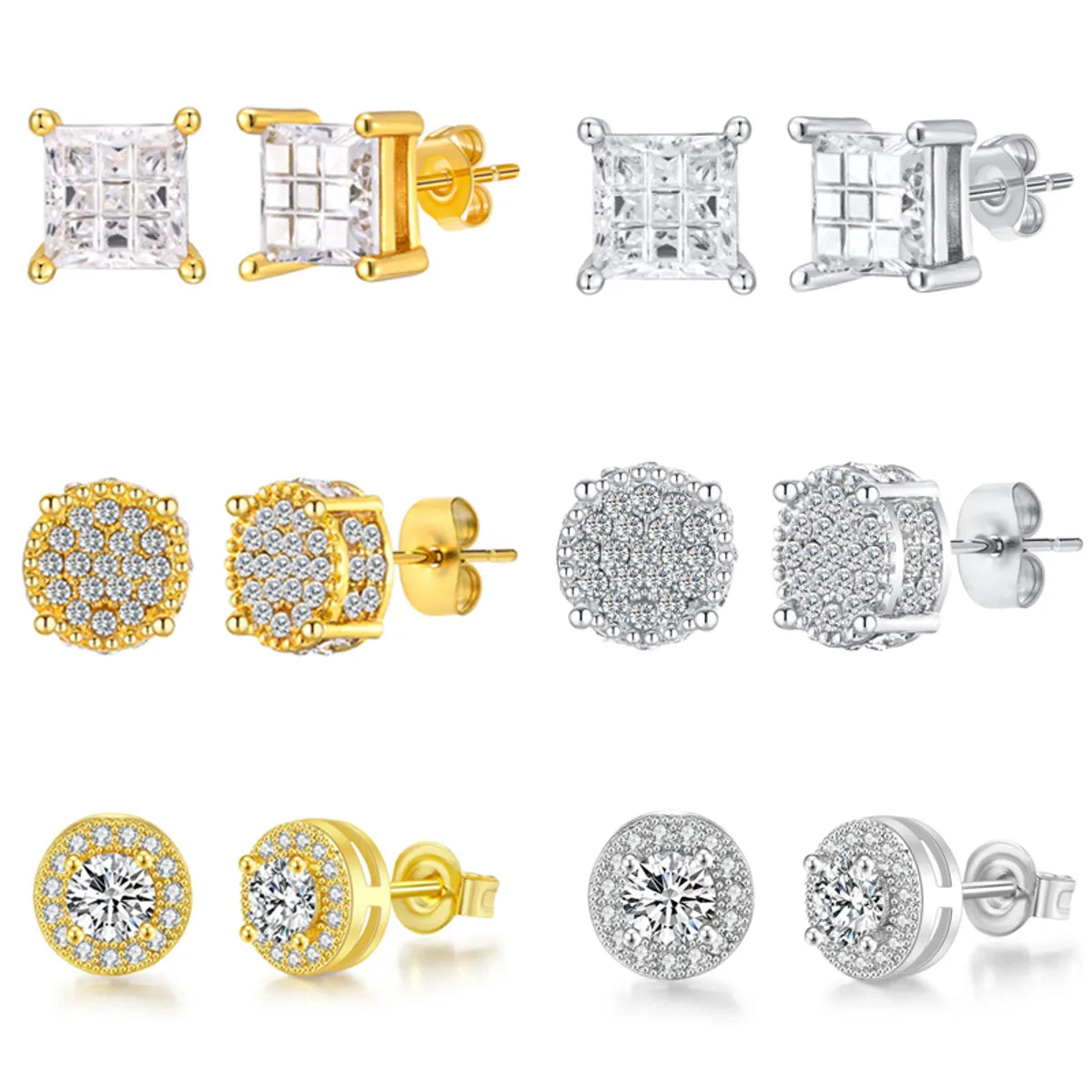 1 Pair Simple Style Solid Color Plating Inlay Stainless Steel Zircon 18k Gold Plated Silver Plated Ear Studs