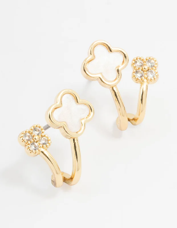 Blue Sapphire Earrings-Gold Plated Cubic Zirconia Mini Flower Jacket Earrings