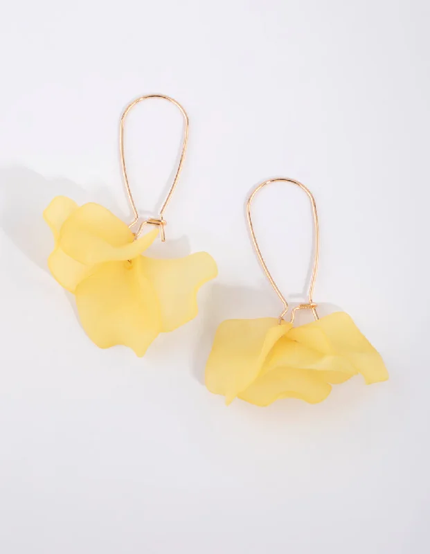 Modern Silver Earrings-Yellow Petal Drop Earrings