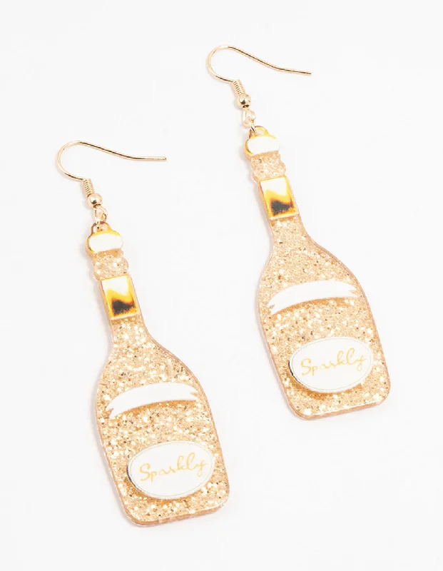 Handmade Gold Earrings-Gold Plastic Sparkly Bottle Drop Earrings