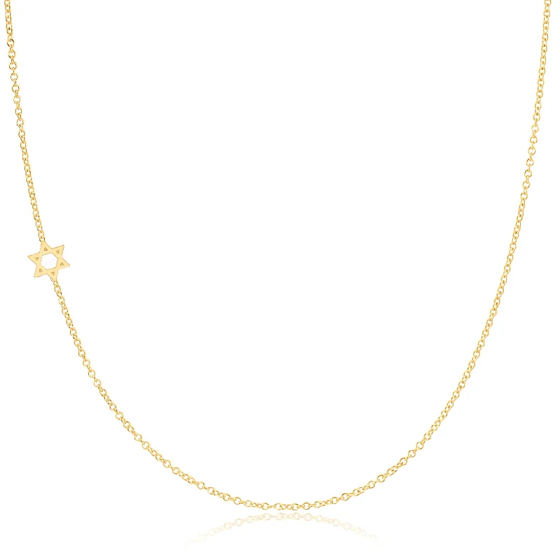 Opal Gemstone Necklace-14K GOLD ASYMMETRICAL CHARM NECKLACE - Star of David