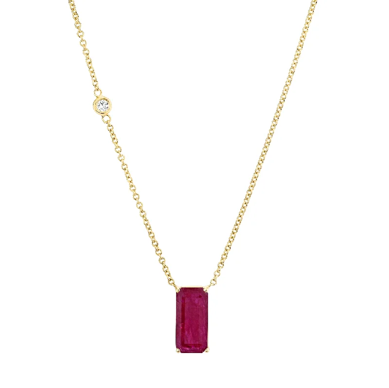 Unique Silver Necklace-RUBY SOLITAIRE ELONGATED PENDANT NECKLACE