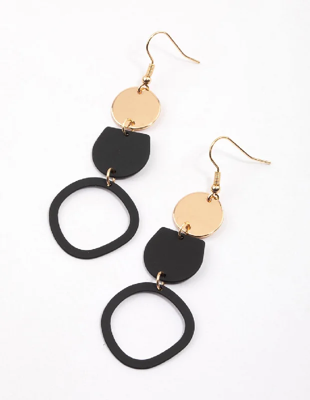 Modern Silver Earrings-Gold Graduating Mixed Disc Drop Earrings